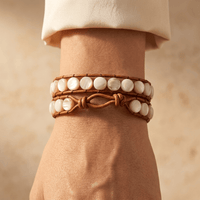 Natural White Shell Beads Brown Leather Wrap Bracelet