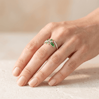 Green Leaf Silver Branch Ring Adjustable