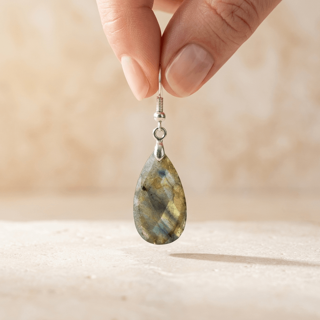 Natural Labradorite Silver Faceted Drop Earrings