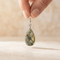 Natural Labradorite Silver Faceted Drop Earrings