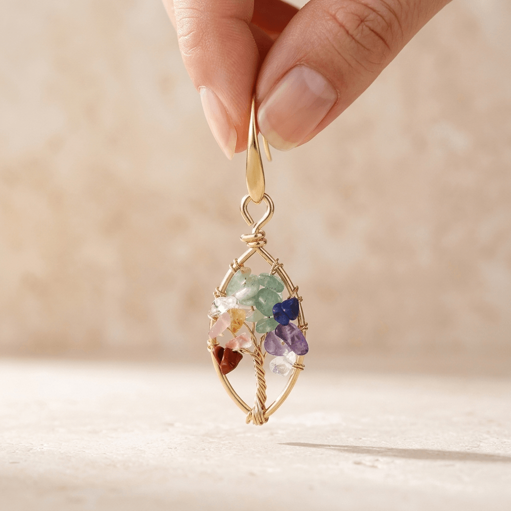 Chakra Gemstone Gold Wire Wrap Earrings