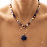 Purple Amethyst Gold Lapis Lazuli Pendant Necklace