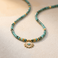 Turquoise Gold Evil Eye Sunburst Pendant Necklace