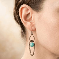 Turquoise Amazonite Bronze Chain Chandelier Earrings