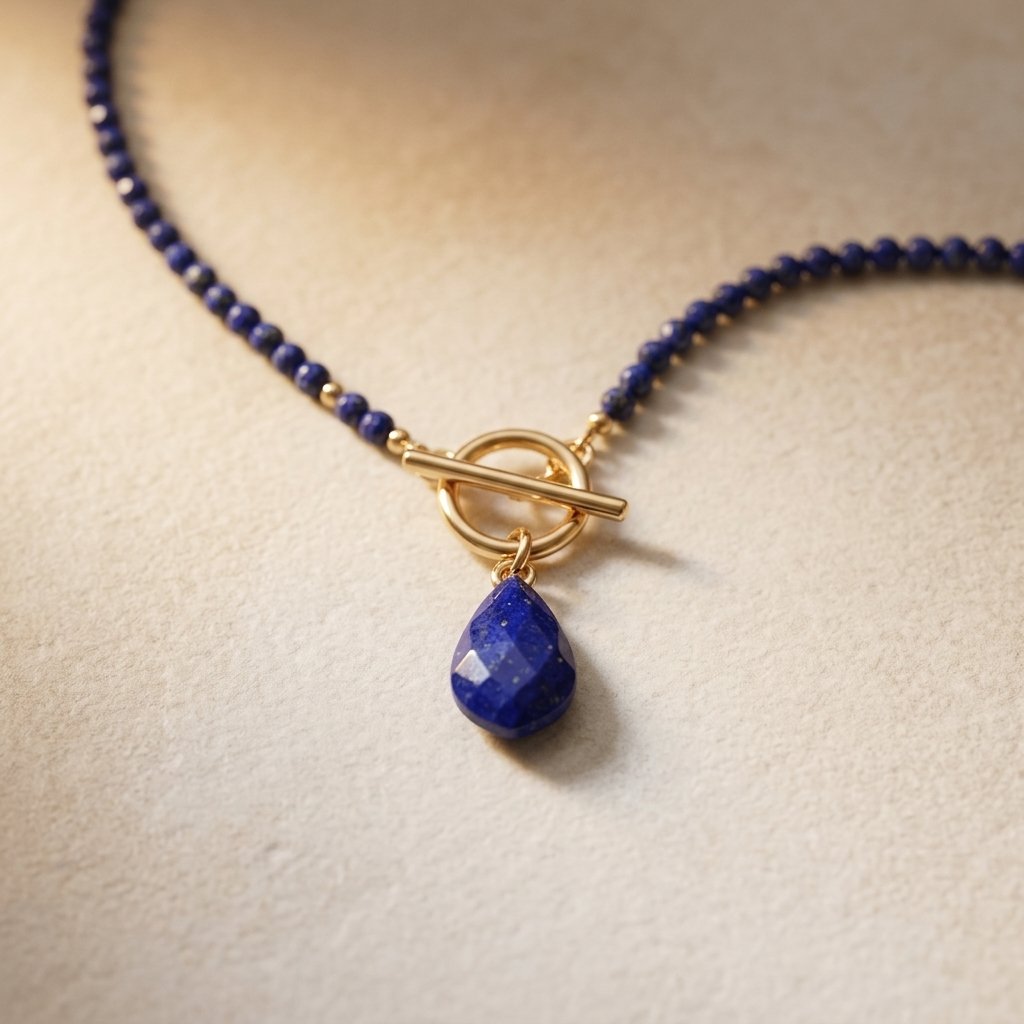 Gold Lapis Lazuli Beaded Teardrop Necklace