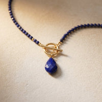 Gold Lapis Lazuli Beaded Teardrop Necklace
