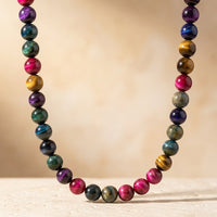 Bohemian Multicolor Tigers Eye Round Bead Necklace