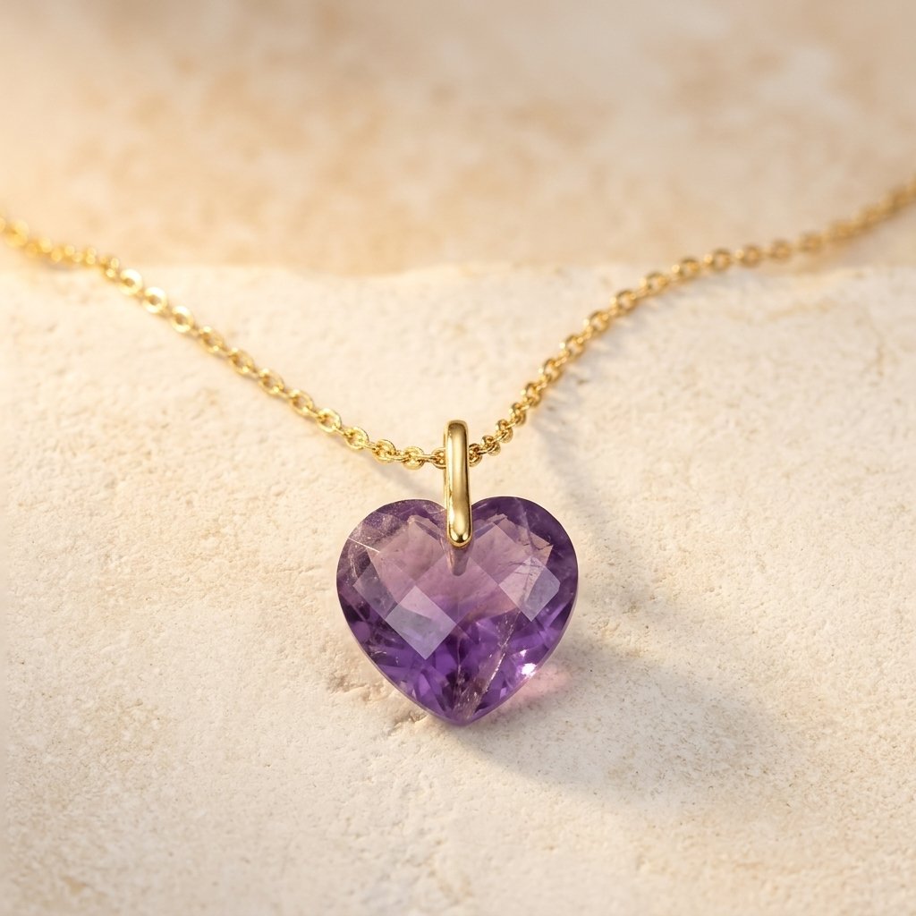 Gold Amethyst Faceted Heart Necklace
