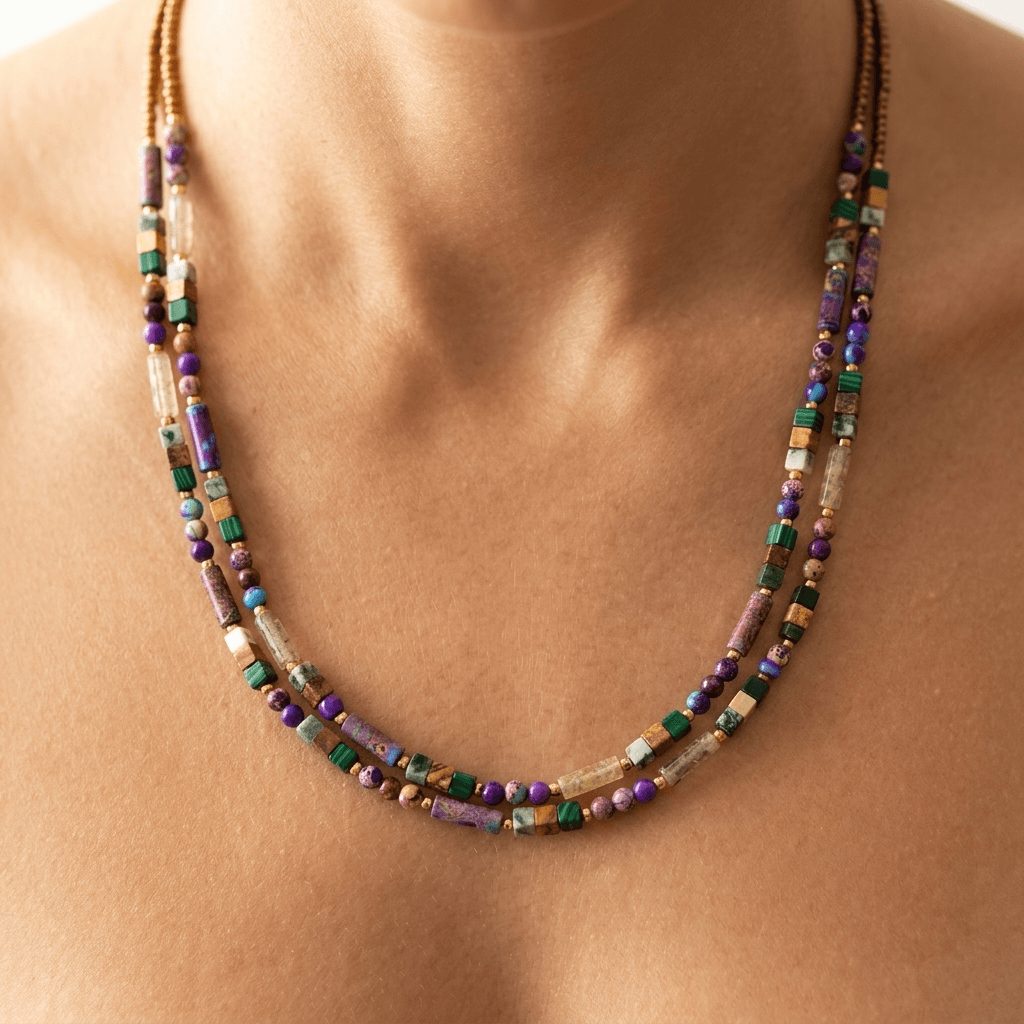 Purple Jasper Mixed Gemstone Beaded Necklace