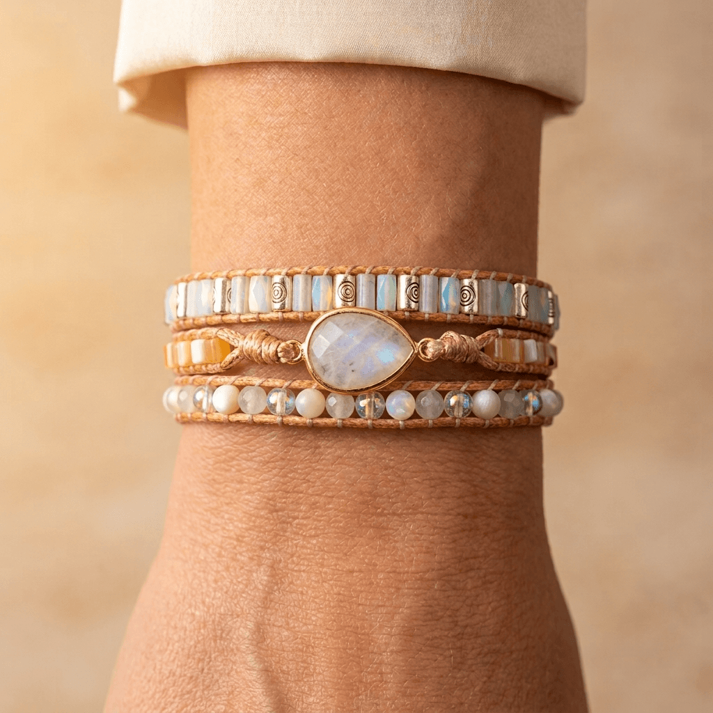 Moonstone Gold Oval Wrap Bracelet