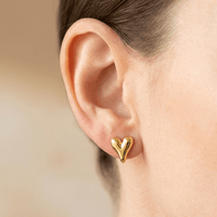 Gold Puffy Heart Stud Earrings