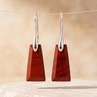 Red Jasper Silver Trapezoid Drop Earrings