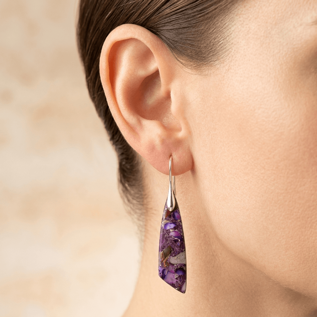 Purple Jasper Silver Teardrop Drop Earrings