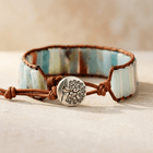 Amazonite Stone Silver Tree Of Life Leather Bracelet