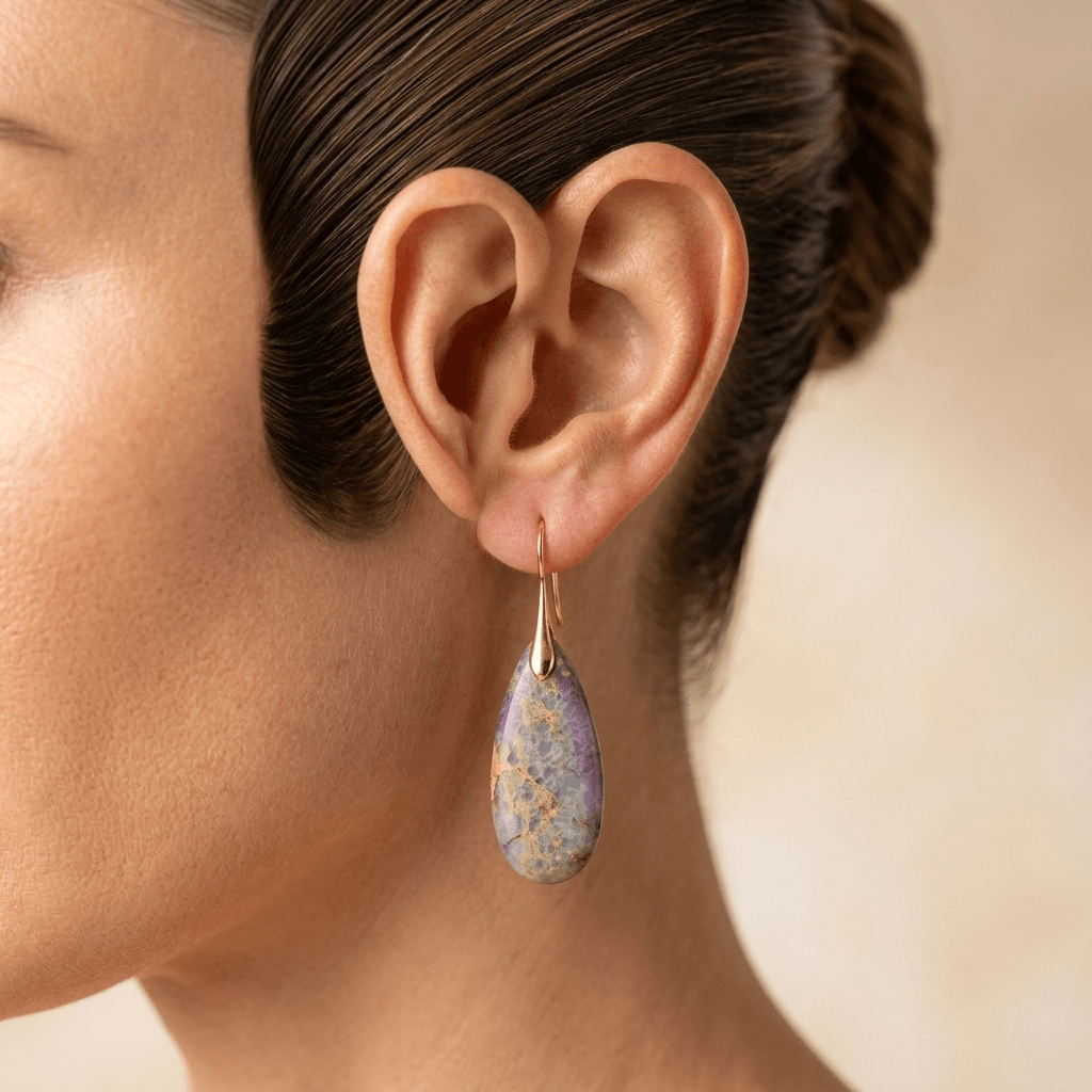 Purple Jasper Gold Teardrop Drop Earrings
