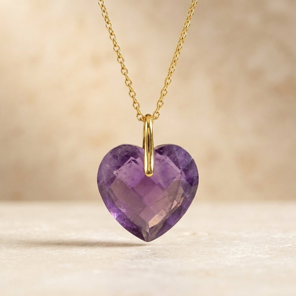 Gold Amethyst Faceted Heart Necklace