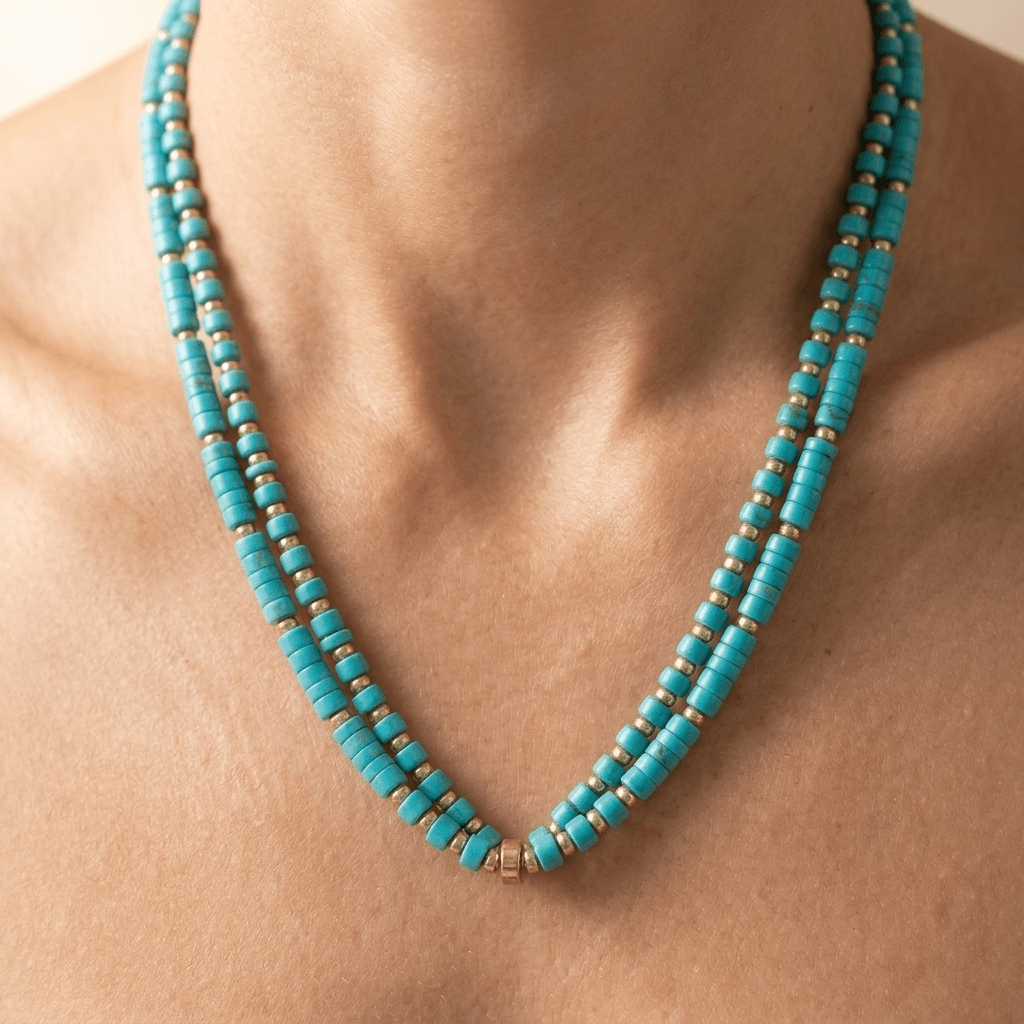 Turquoise Howlite Gold Beaded Layered Necklace