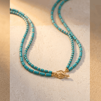 Turquoise Howlite Gold Beaded Layered Necklace