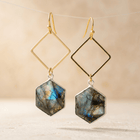 Natural Labradorite Gold Diamond Earrings