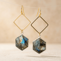 Natural Labradorite Gold Diamond Earrings