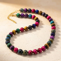 Bohemian Multicolor Tigers Eye Round Bead Necklace