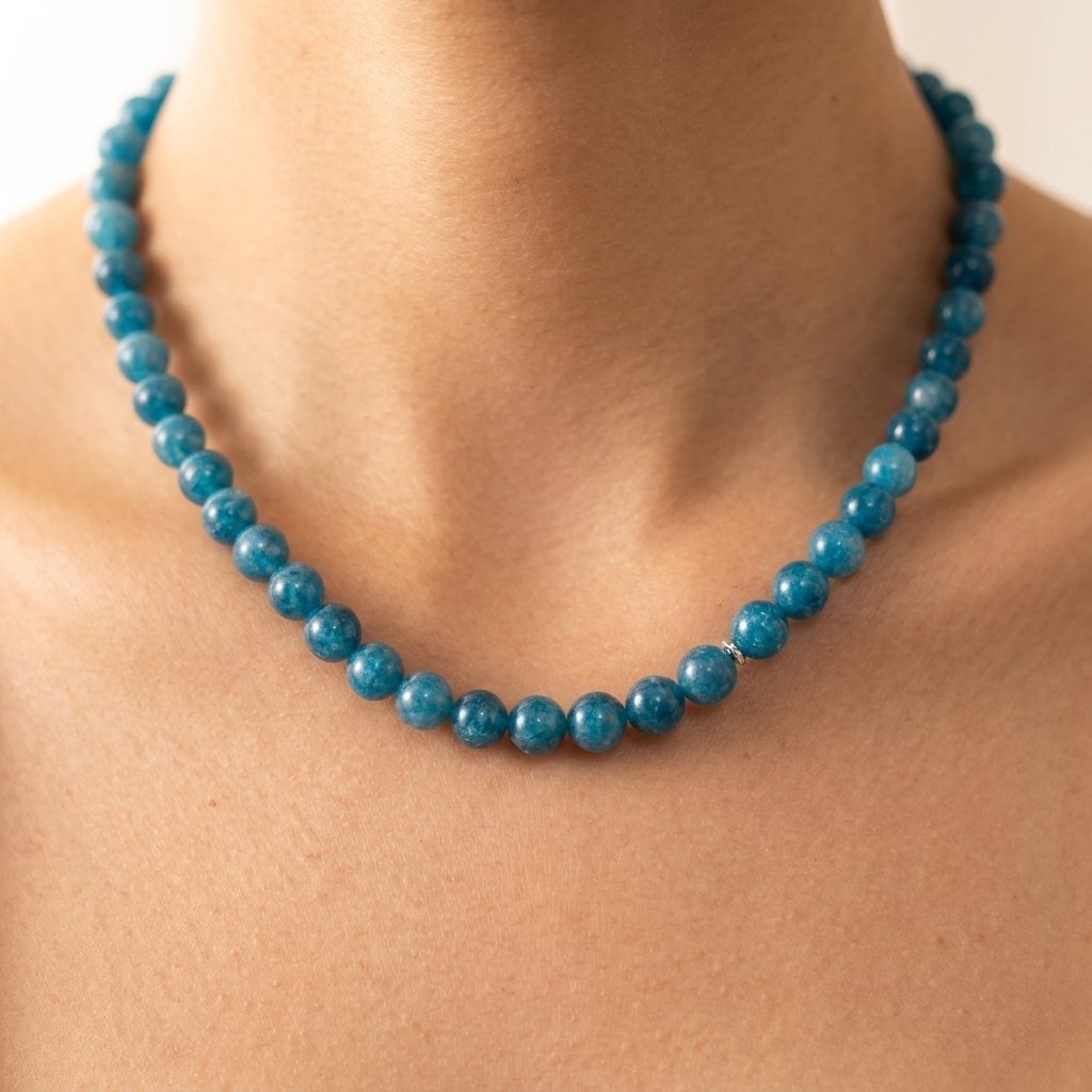 Blue Apatite Round Beaded Choker Necklace