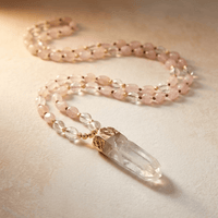Rose Quartz Clear Quartz Gold Pendant Necklace
