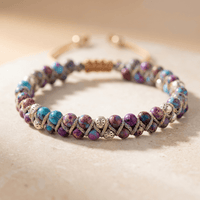 Purple Jasper Silver Beaded Adjustable Bracelet