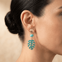 Tropical Gold Turquoise Leaf Drop Earrings