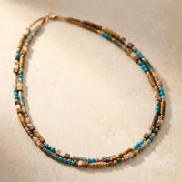 Mixed Gemstone Beaded Gold Layered Necklace