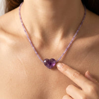 Amethyst Hand Polished Heart Pendant Necklace