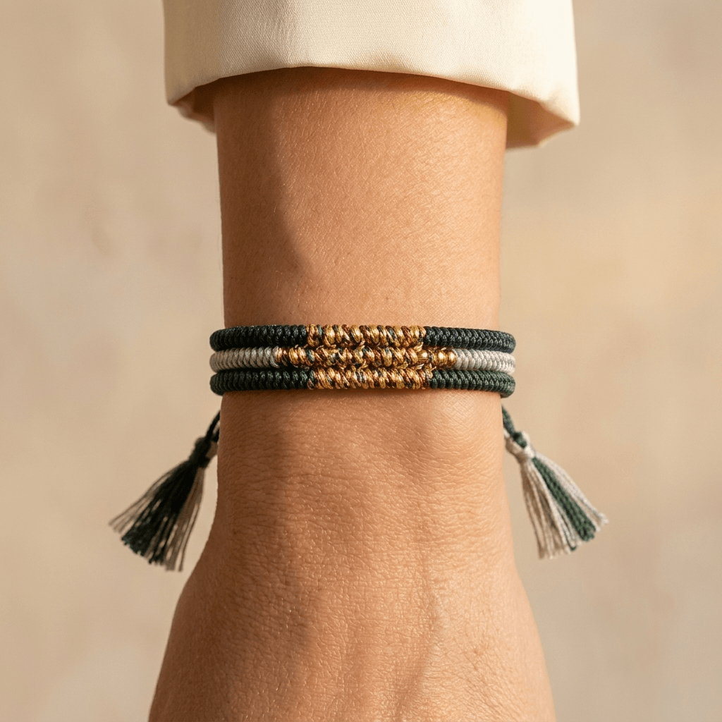 Blue White Green Woven Rope Wrap Bracelet