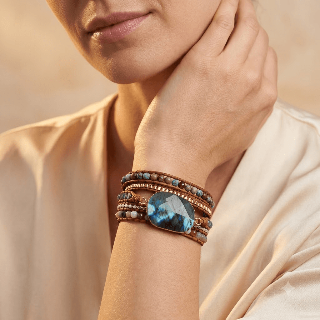 Handmade Labradorite Leather Wrap Bracelet