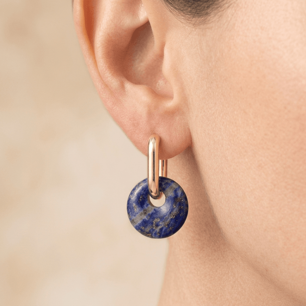 Natural Lapis Lazuli Gold Hoop Earrings