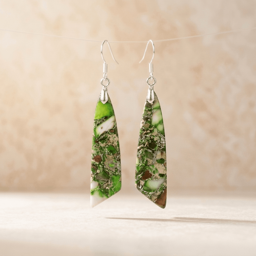 Green Jasper Silver Teardrop Drop Earrings