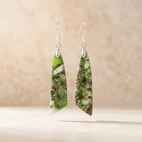 Green Jasper Silver Teardrop Drop Earrings