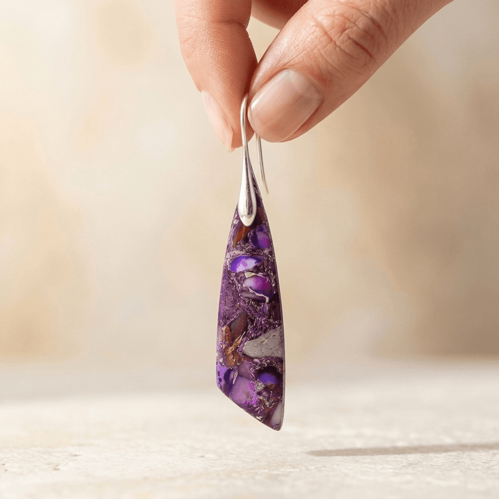 Purple Jasper Silver Teardrop Drop Earrings