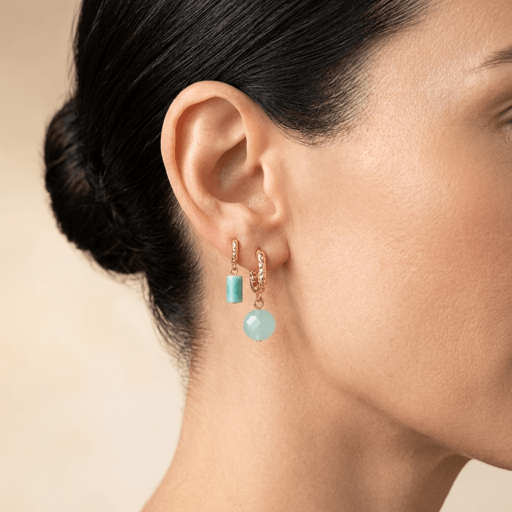 Asymmetrical Amazonite Gold Hoop Earrings