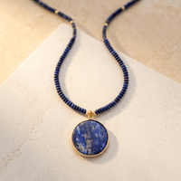 Handmade Lapis Lazuli Gold Circle Pendant Necklace