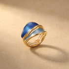 Gold Blue Enamel Layered Wave Ring