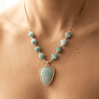 Natural Amazonite Gold Faceted Pendant Necklace