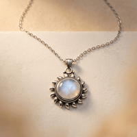 Sterling Silver Moonstone Sun Pendant Necklace