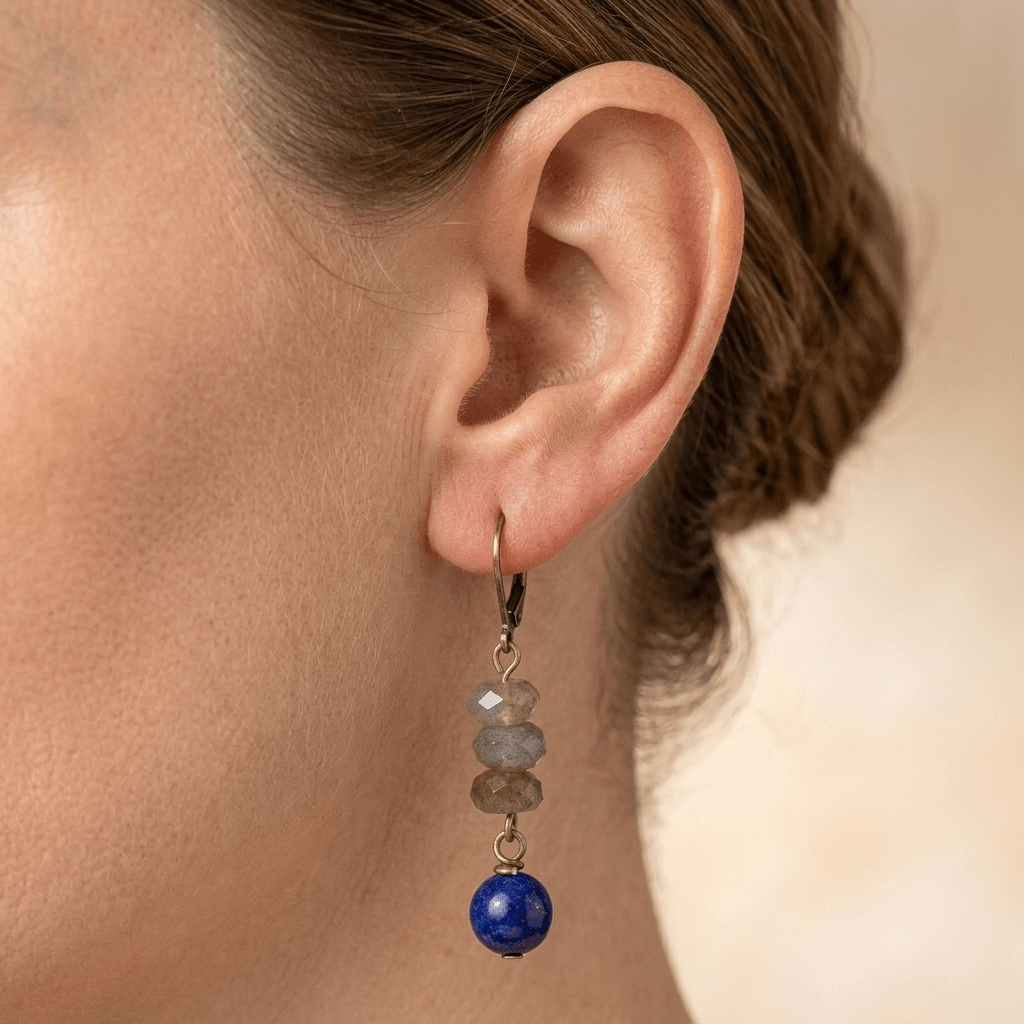 Labradorite Lapis Lazuli Brass Drop Earrings