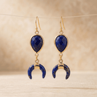 Natural Lapis Lazuli Gold Crescent Horn Earrings