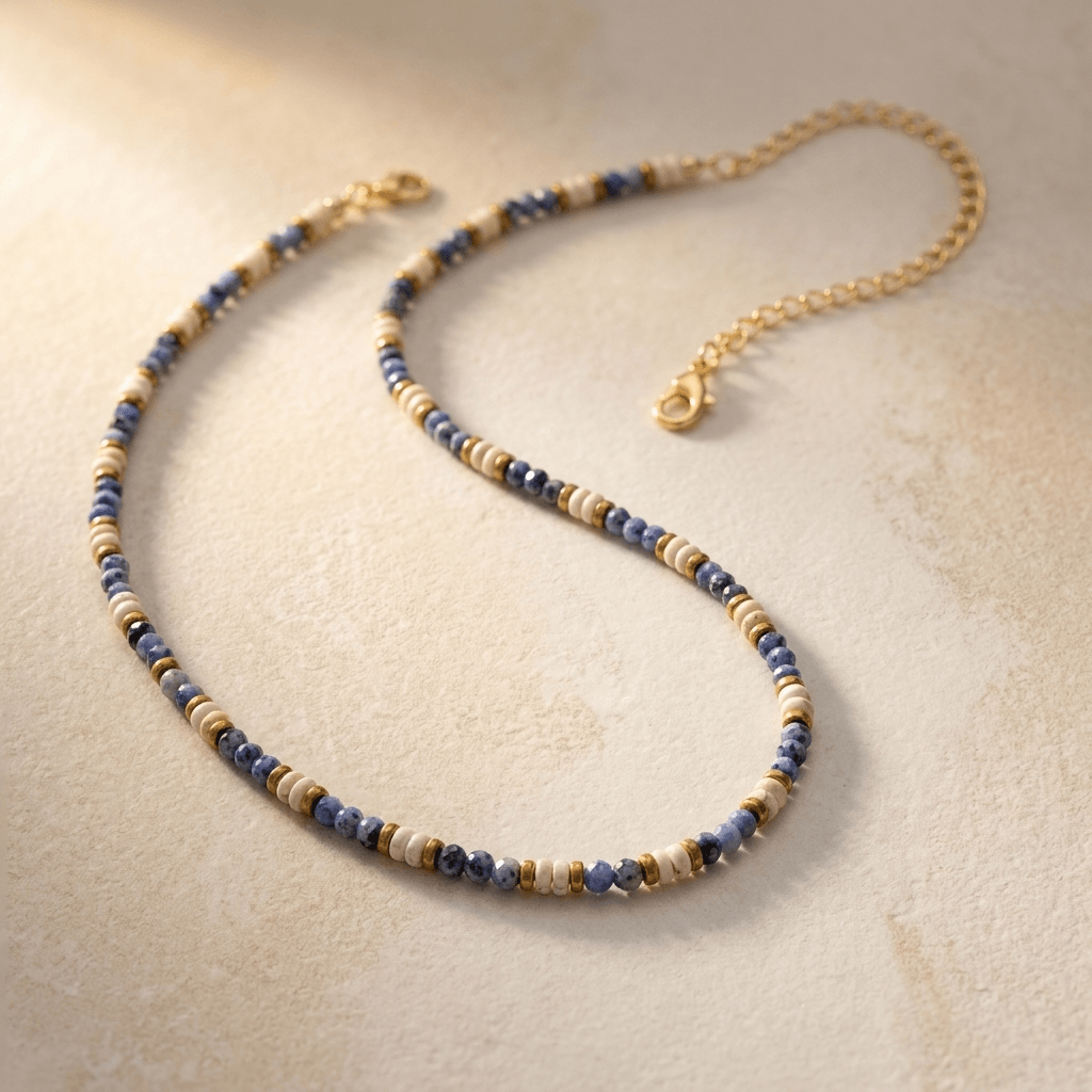 Sodalite Howlite Gold Beaded Necklace
