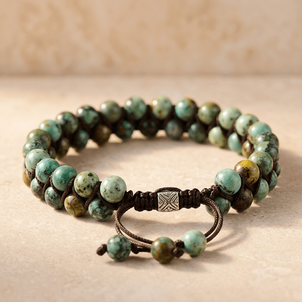 Natural African Turquoise Beaded Braided Bracelet