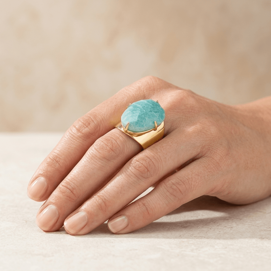 Turquoise Amazonite Gold Statement Ring