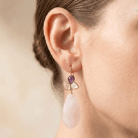 Rose Quartz Amethyst Gold Drop Earrings