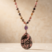 Natural Rhodonite Jasper Teardrop Pendant Necklace