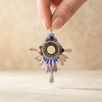Ethnic Gold Crystal Beaded Dangle Earrings
